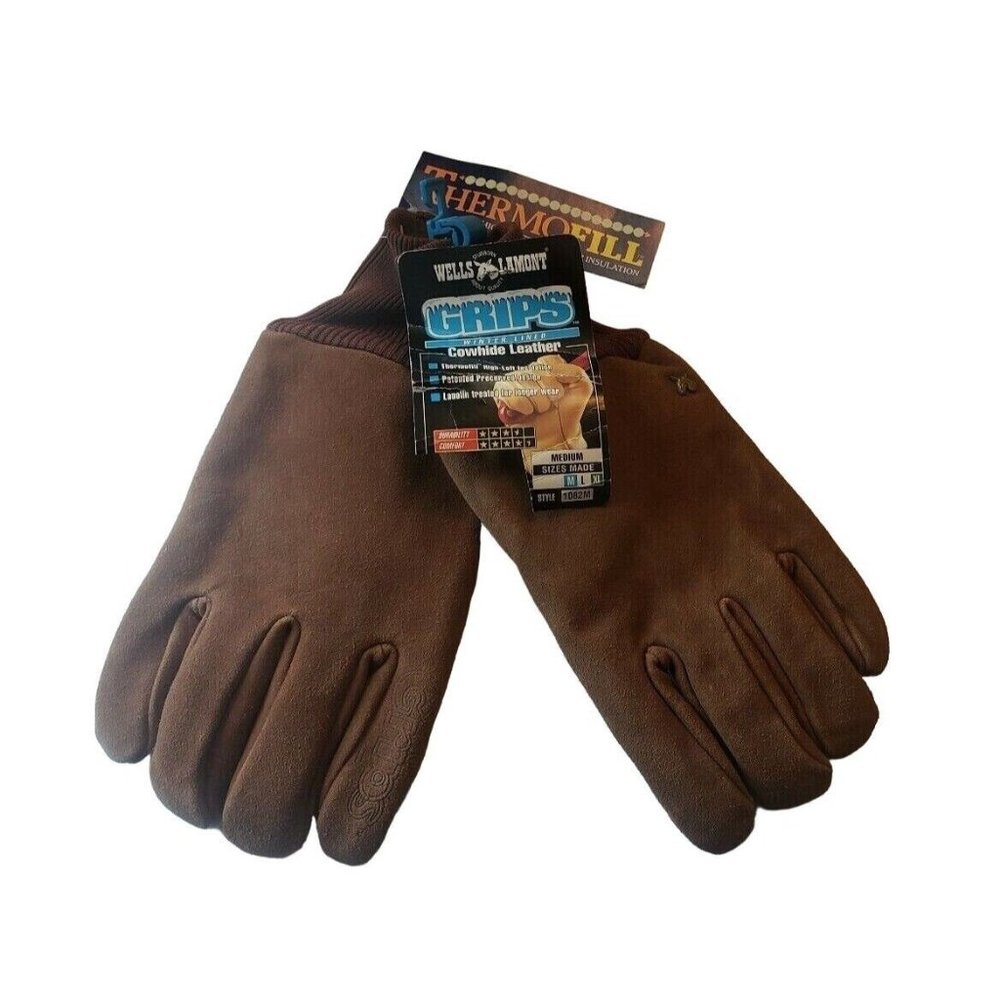 RARE Wells Lamont Grips Thermofil Men Cowhide Heavy Duty Work Glove Medium 1082M